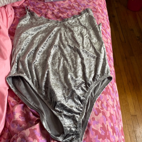 Grey Velvet Bodysuit - Picture 1 of 3
